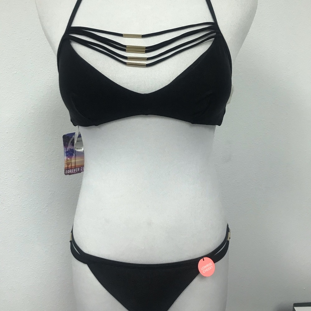 Forever21 swimsuit black with gold accents medium